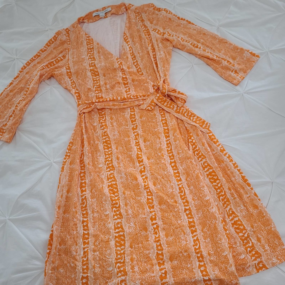Diane Von Furstenberg Wrap Dress 14 Julian Two Oasis Snake Orange Stretch DVF